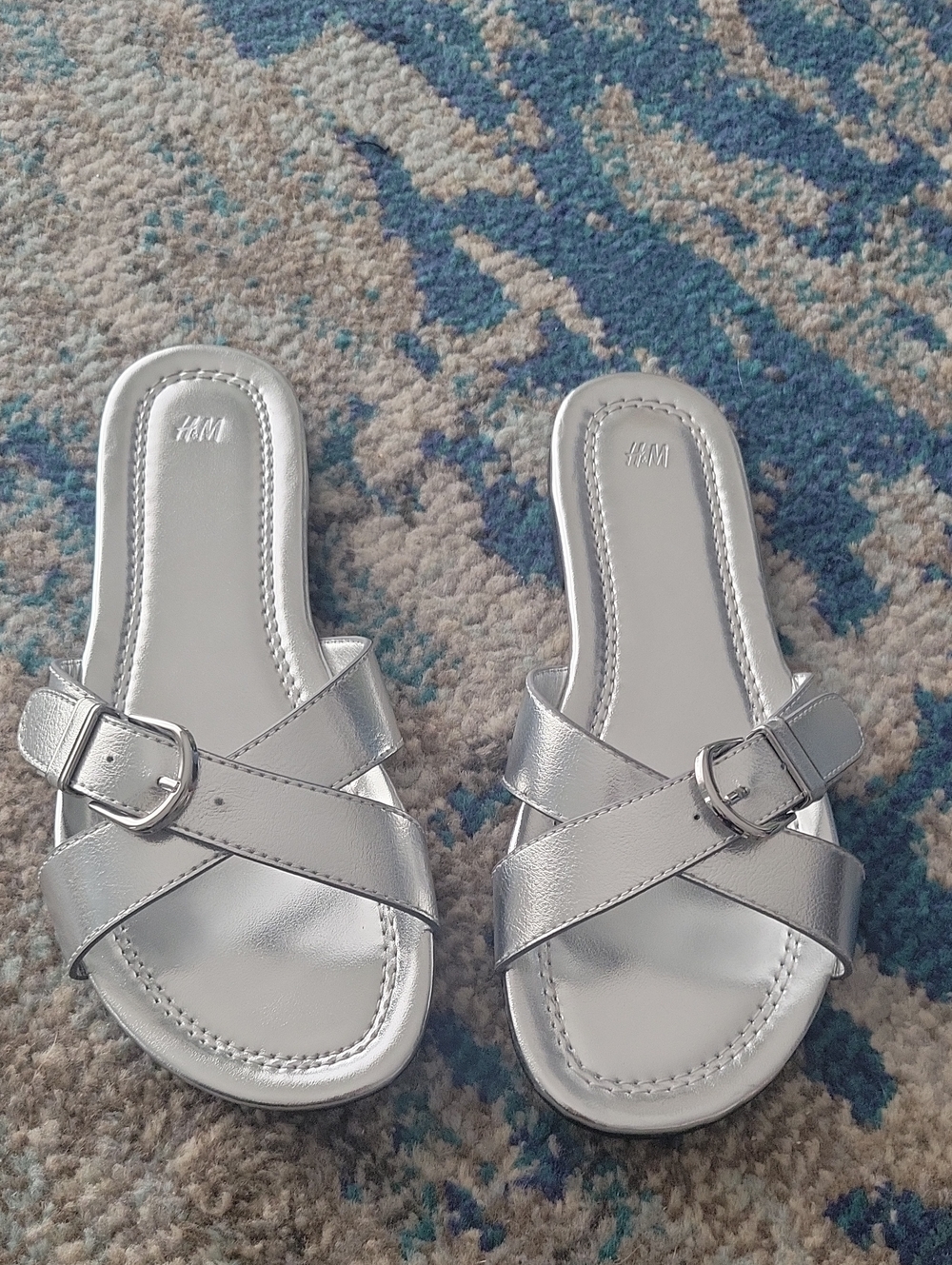 H&M Silver Buckle Crossover Slide Sandals